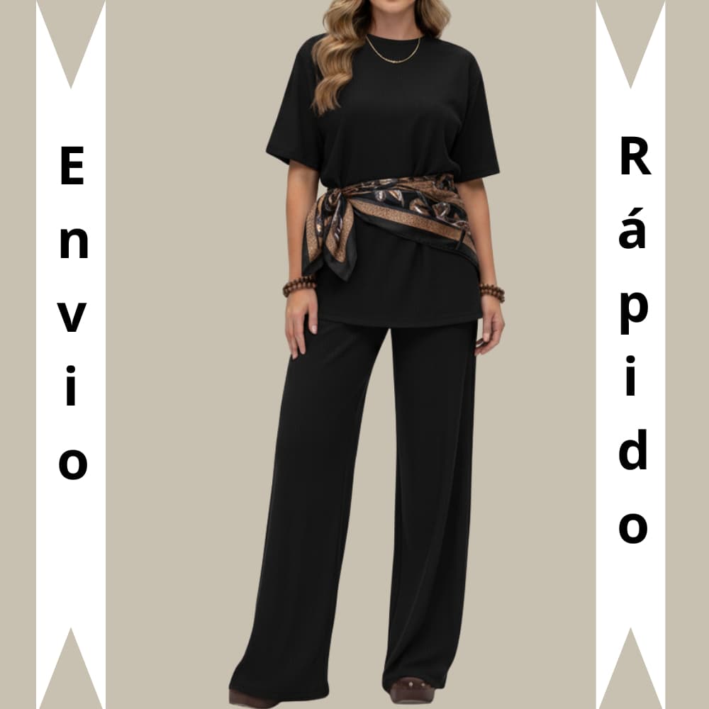 Conjunto Calça Pantalona e Blusa estilosa t-shirt alongada