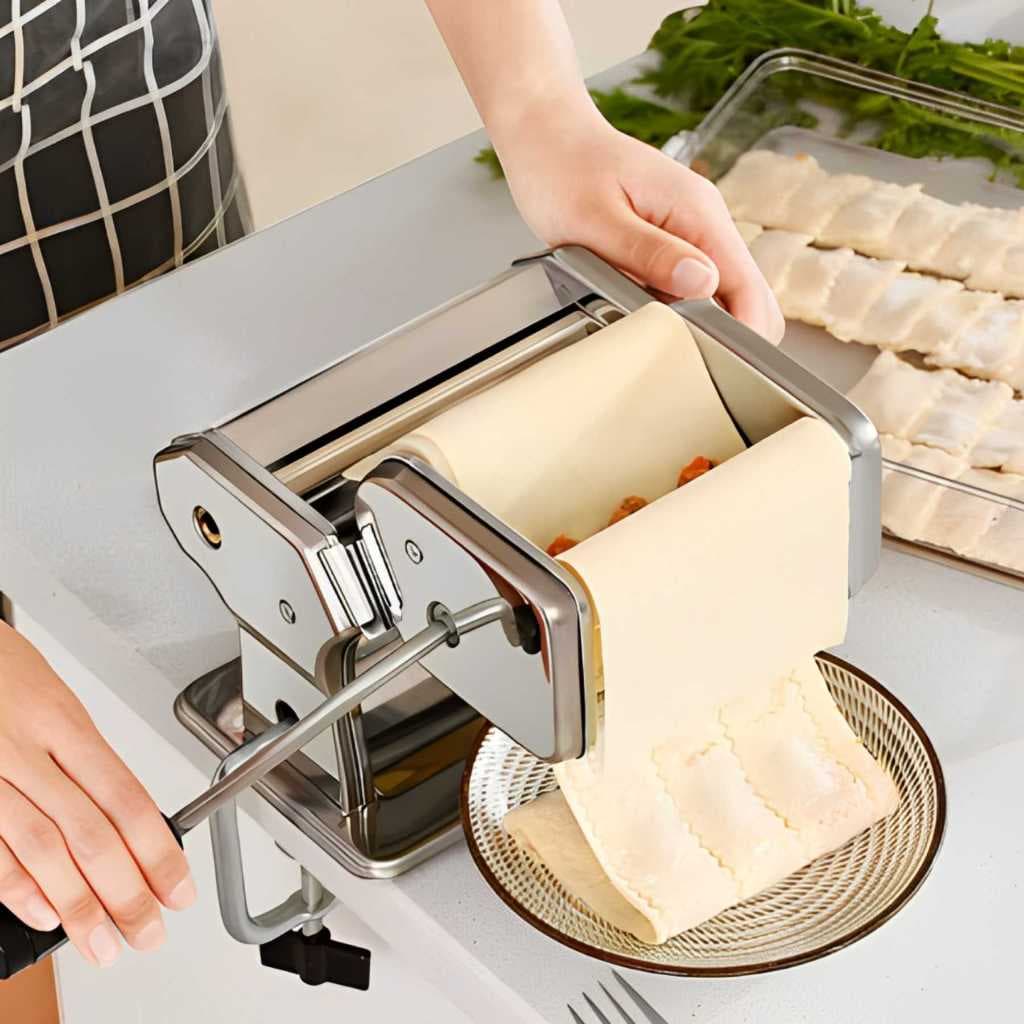 Máquina de Massas de Aço Inox com Moldes para Ravióli Pastel Talharim e Espaguete Máquina Macarrão Caseiro Artesanal