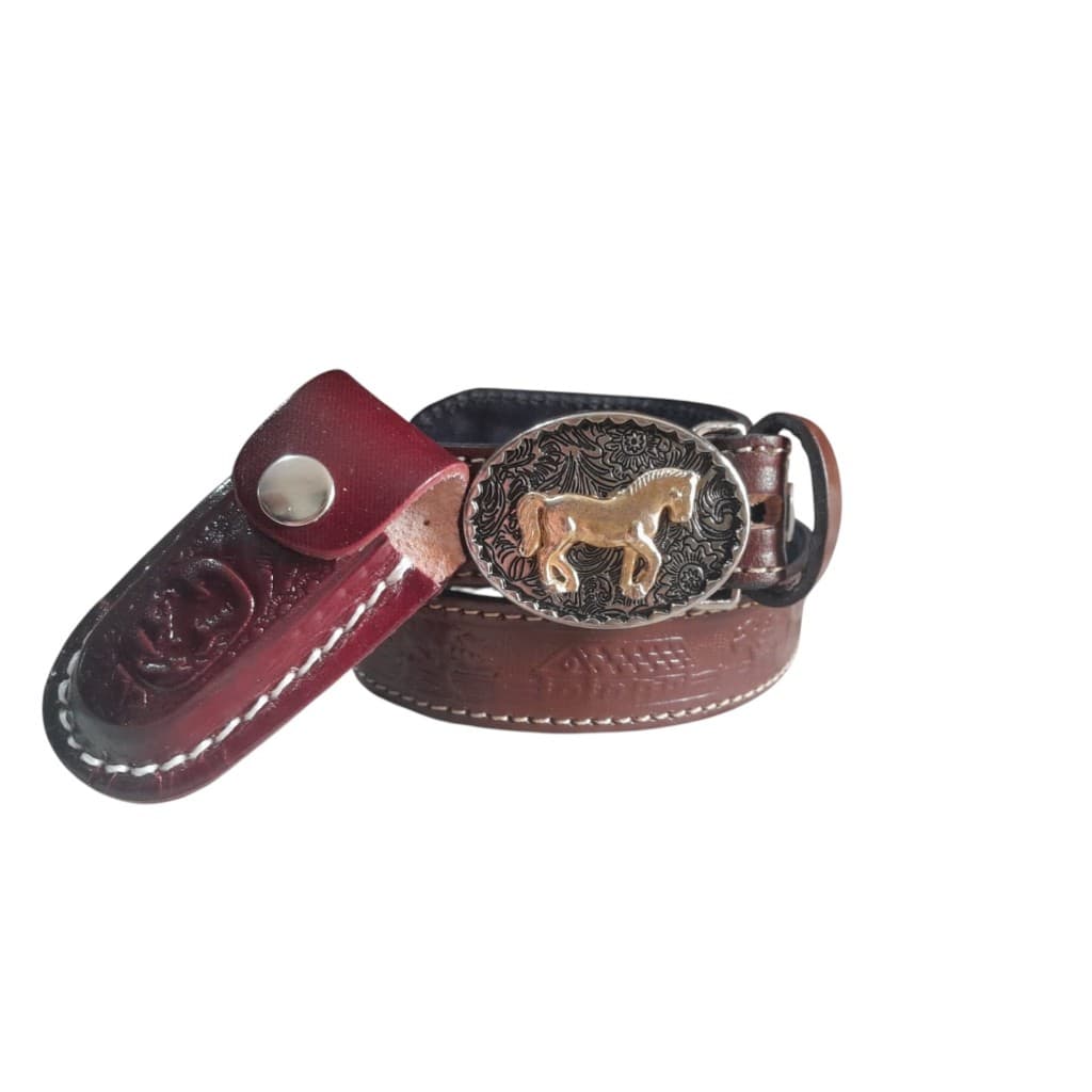 Cinto e Bainha Infantil em Couro Legítimo com Fivela de Metal Muito Resistente