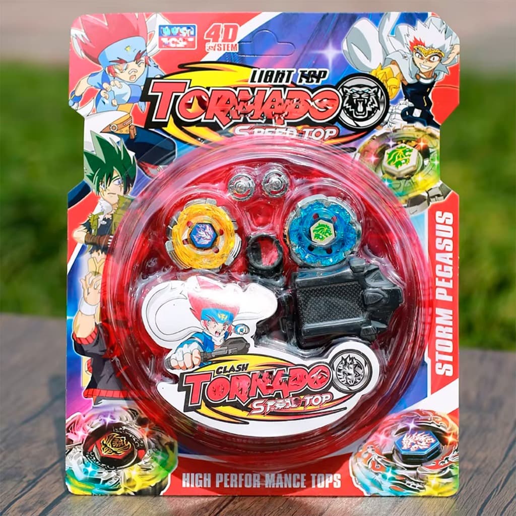 Kit 2 Beyblade Anel de Metal + Lançador + Arena Tornado Brinquedo Menino Menina