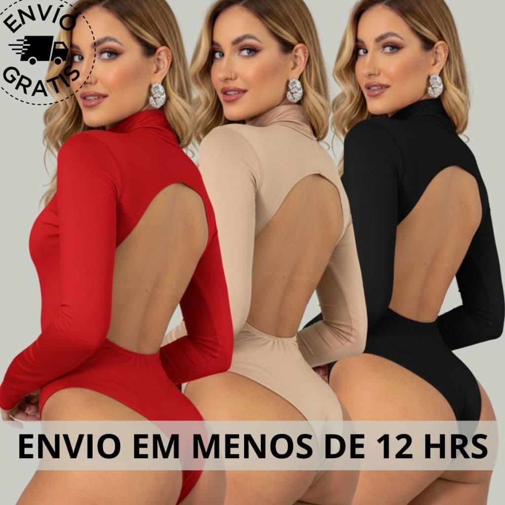 Body Feminino Suplex COSTA NUA MANGA COMPRIDA Cacharrel Manga Longa Gola Alta gringa roupas chique.