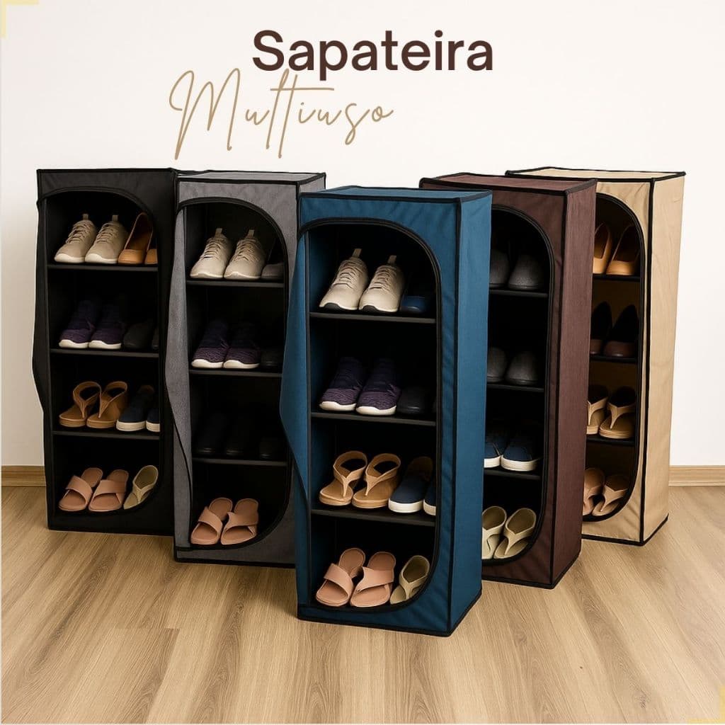 Sapateira Organizadora Multiuso 4 Prateleiras fechamento com Zíper Sapato Roupa Brinquedo Armário