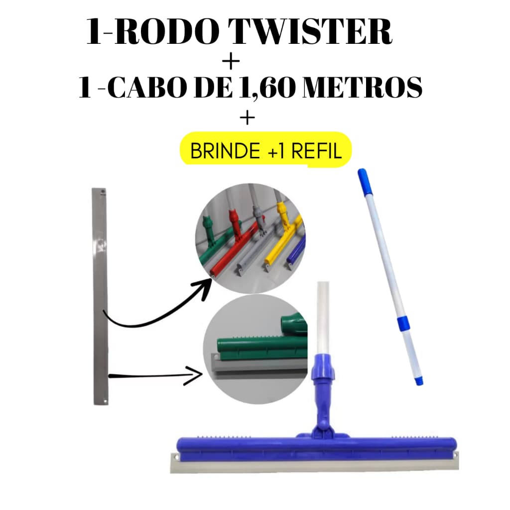 RODO TWISTER ARTICULADO 180º REFIL SILICONE C/ CABO EXTENSOR TELESCÓPICO ANDRADE 1,6 MTS - USO PROFISSIONAL