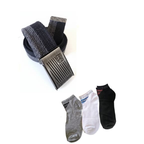 kit 3 meia cano curto e cinto infantil masculino criança duplaface lona catraca