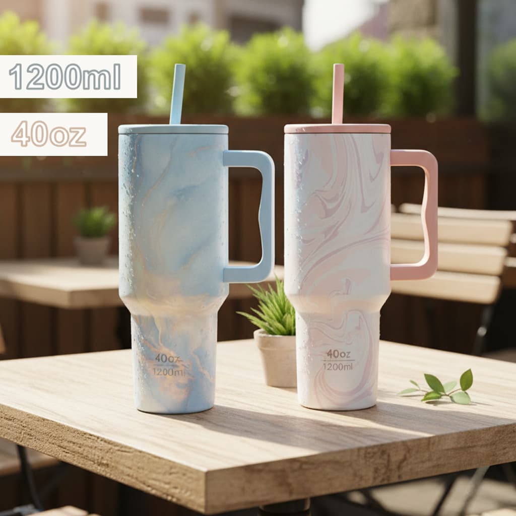 Copo Térmico 1.2L Inox com Canudo Antivazamento Mantém Bebidas Frias e Quentes • Várias Cores