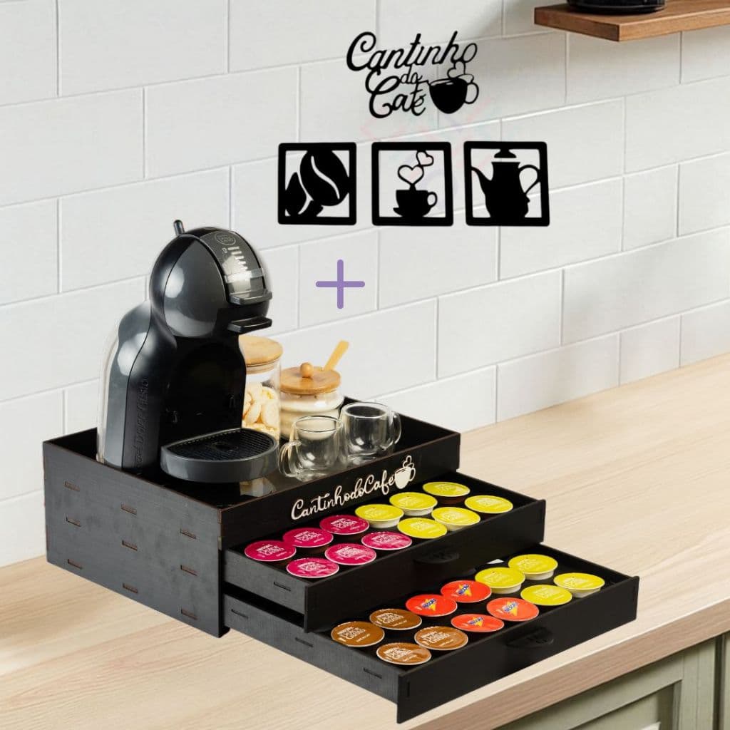 Bandeja Porta 48 Capsula Suporte 2 Gaveta Embutida Dolce Gusto 3 Corações Nespresso Cantinho do Cafe