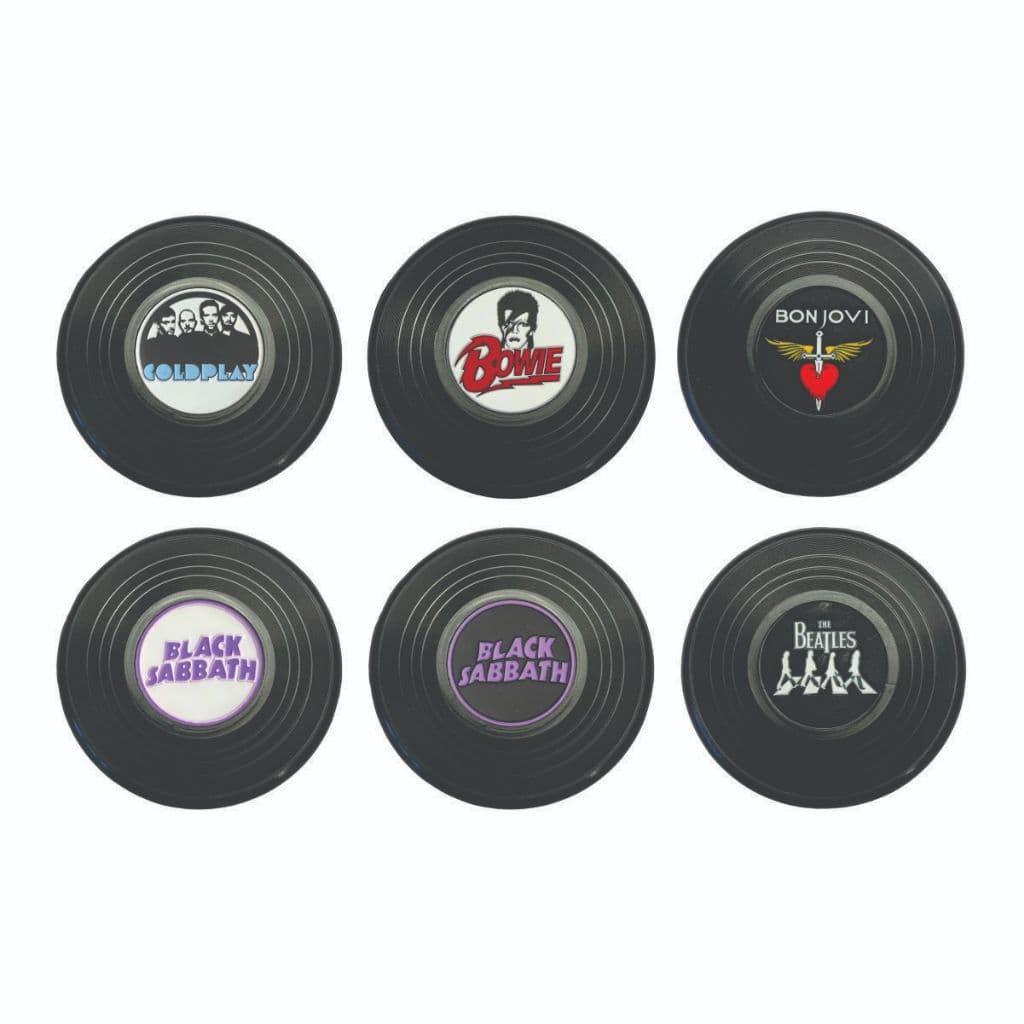 Kit 6 Porta Copos Várias Bandas de Rock Disco de Vinil Retrô Shopp Bolacha Lavável Flexível