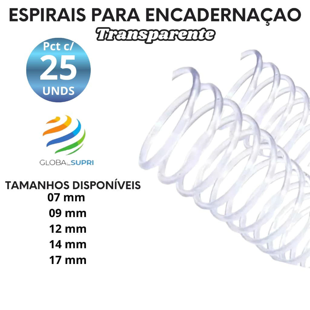 ESPIRAL P/ ENCADERNAÇÃO PCT C/25 UNDS - TRANSPARENTE