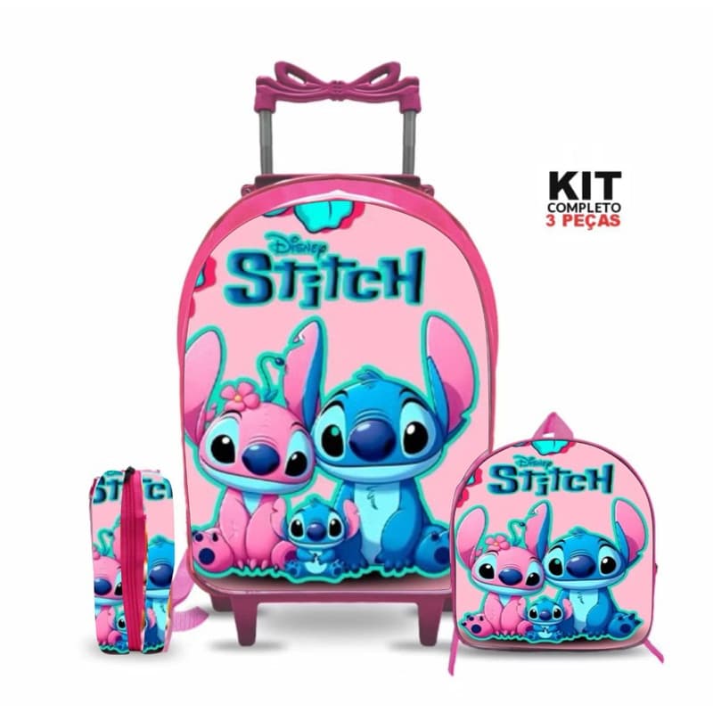 kit 3 peças mochila escolar infantil com rodinhas  + Lancheira + estojo Reforçado reforçada