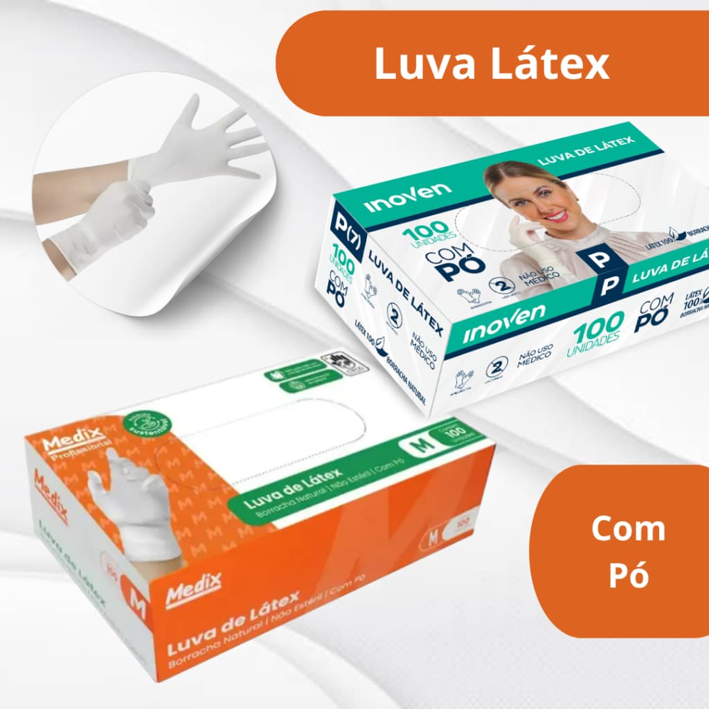 Kit 2 Caixas Luvas Látex Medix / Inoven -  Com Pó - Profissional / 200 unidades (100 pares)