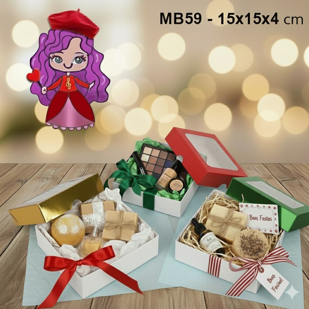 Embalagem MB59 com Visor em papel Laminado Colorido- 15x15x04cm- Pacotes com 10 unidades