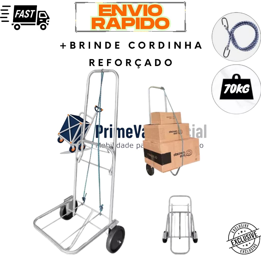 Carrinho de Carga Cooler Caixa Dobrável Plataforma Até 70kg Cromado Carrinho Maleiro Praia Cooler
