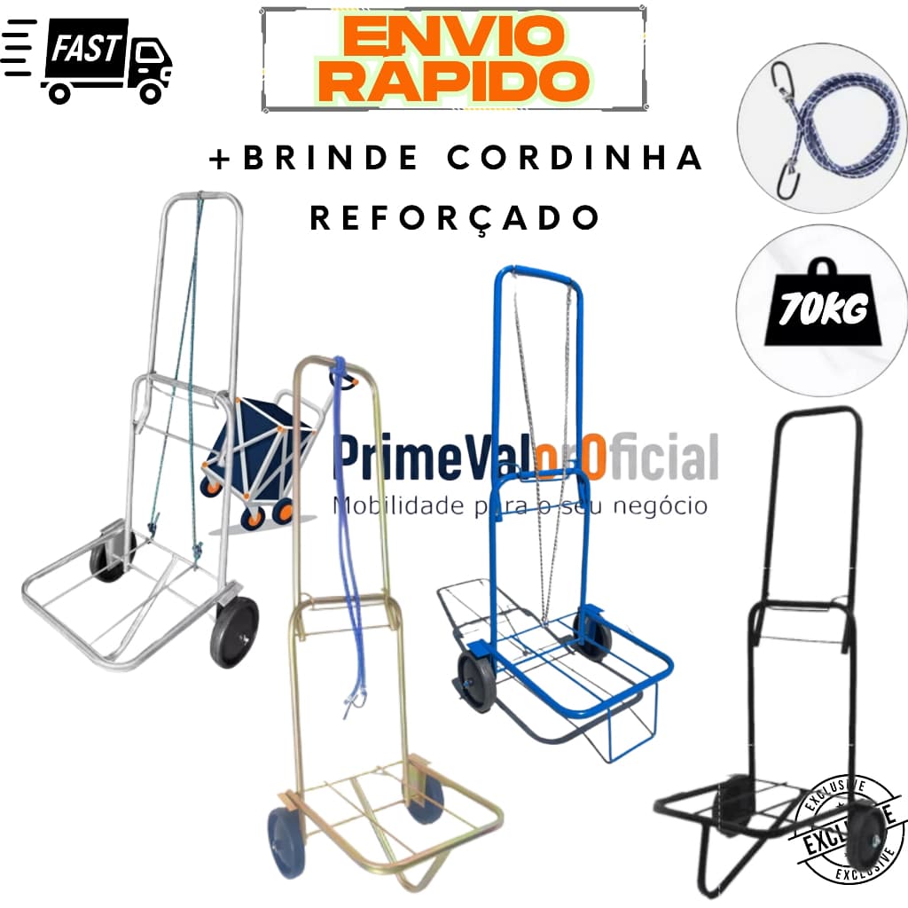 Carrinho De Carga Dobrável Bagagem Cooler 70 kg com Cordinha Elástico Portatil
