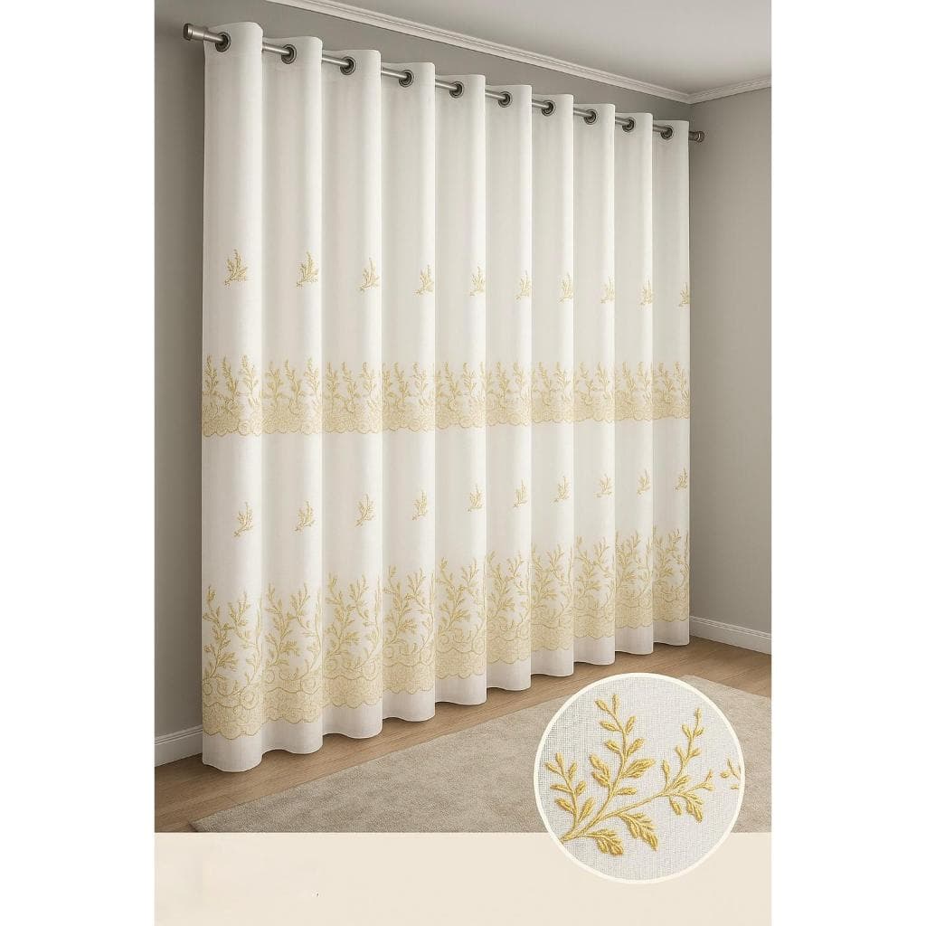 Cortina Bordada com Forro de Microfibra Premium -Sofisticação em Super Promoção