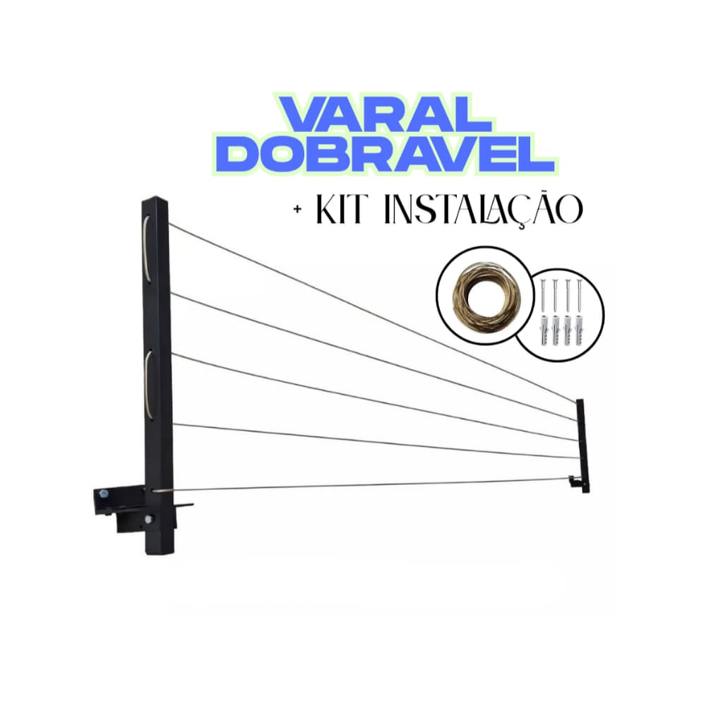 ENVIO FULL - Varal De Parede Retrátil Em Aço Dobrável, Articulado, Cabo De Aço Encapado