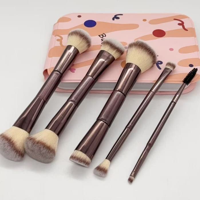 Kit 5 Pincéis Duo 2 em 1  – 10 Pontas para Base, Corretivo, Pó e Esfumado 025-023