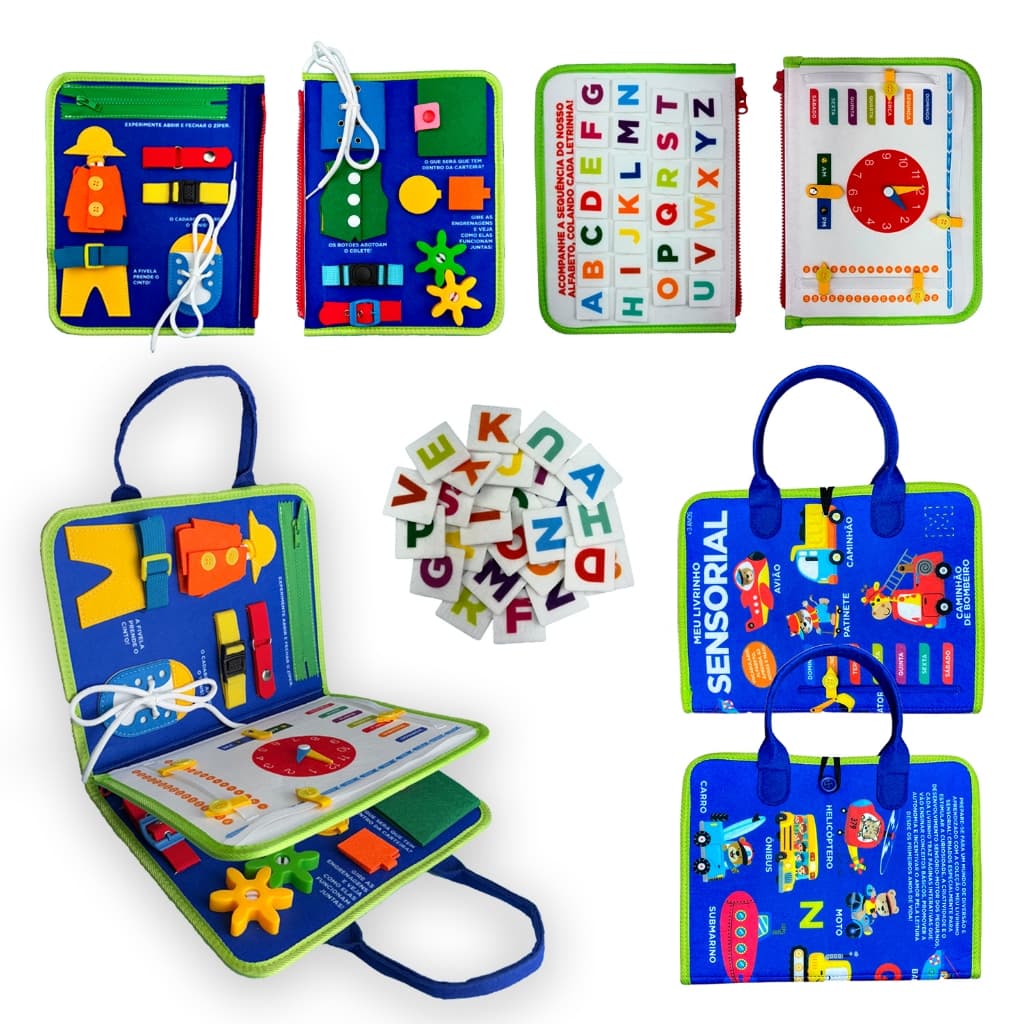 Livro Educativo Montessori: Meu Livrinho Sensorial Maleta Educativa - Veículos