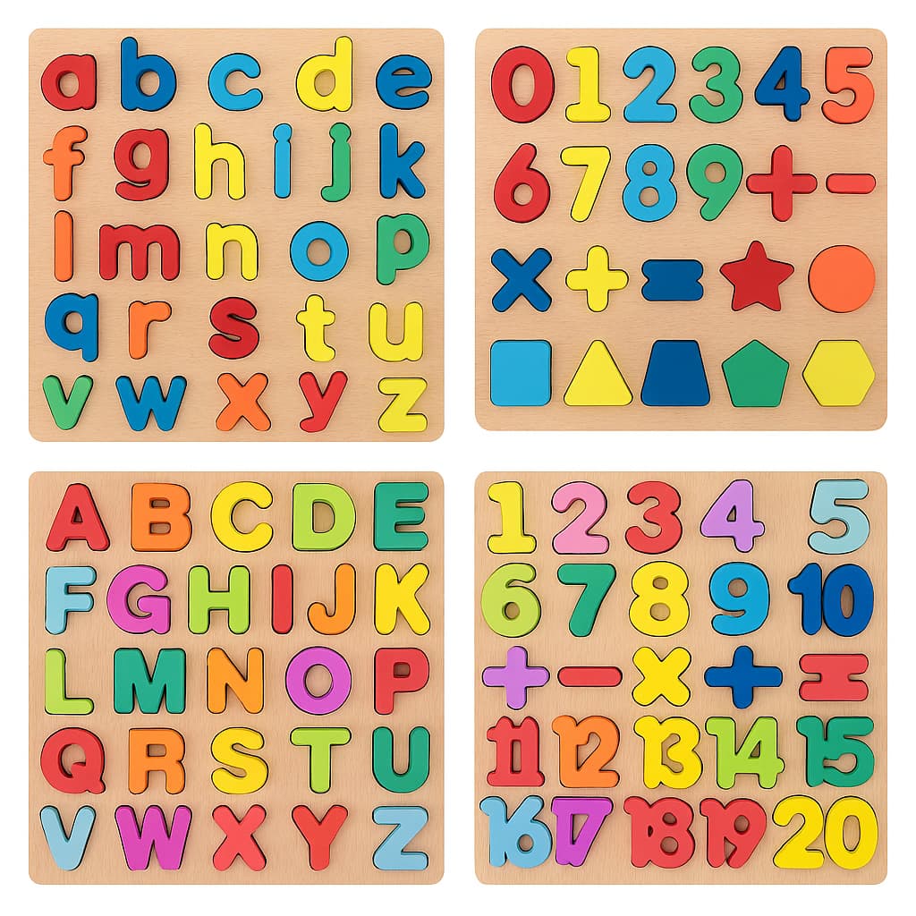 Brinquedo Letras e Numeros de Madeira Aprendendo Alfabeto Tabuleiro