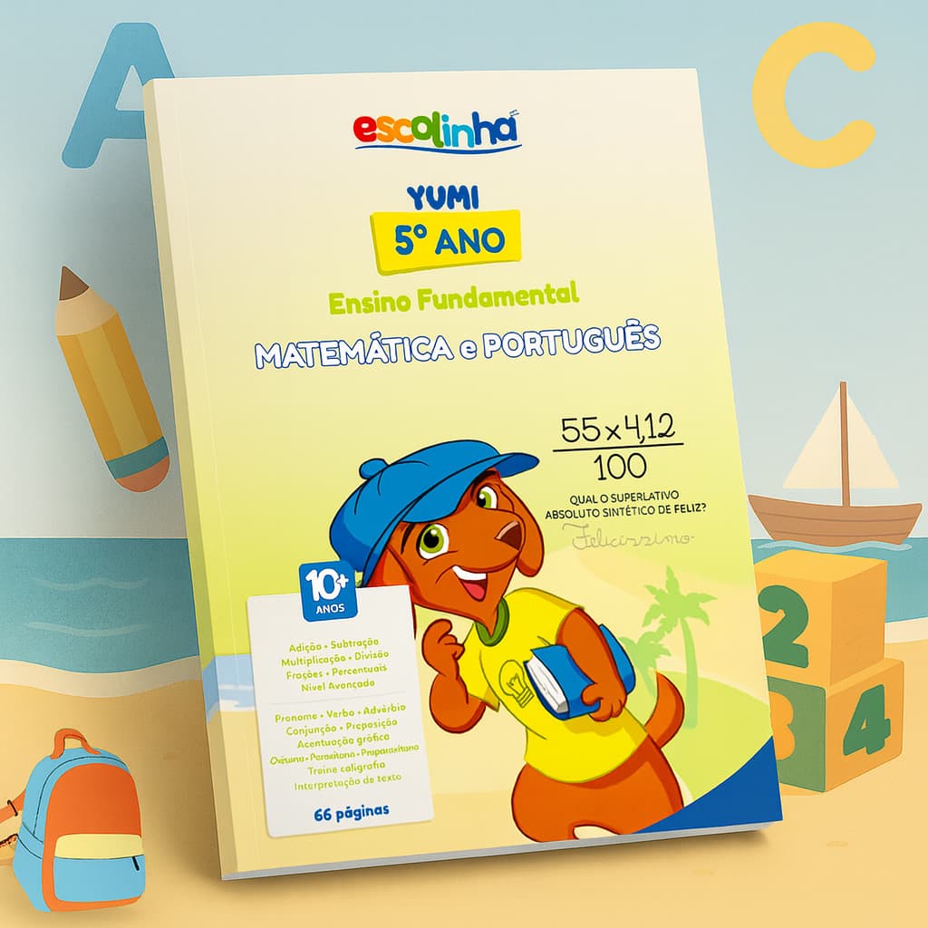 Livro Infantil 5º Ano - Matemática e Português Caligrafia Exercícios Ensino Fundamental