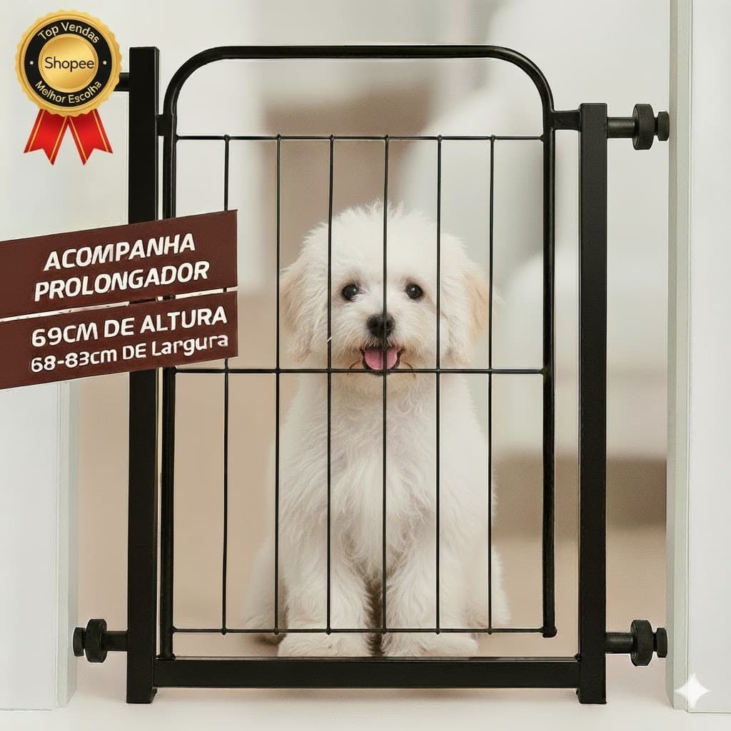 Portão de Segurança em Grade Aramada para Pets e Crianças, com Extensor de 10cm – Ideal para Cães e Bebês