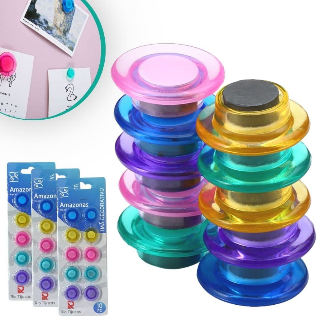 Kit 30 Imãs Coloridos Redondo P/ Mural Geladeira Quadro De Avisos Pendurar Foto Magnético Decorativo