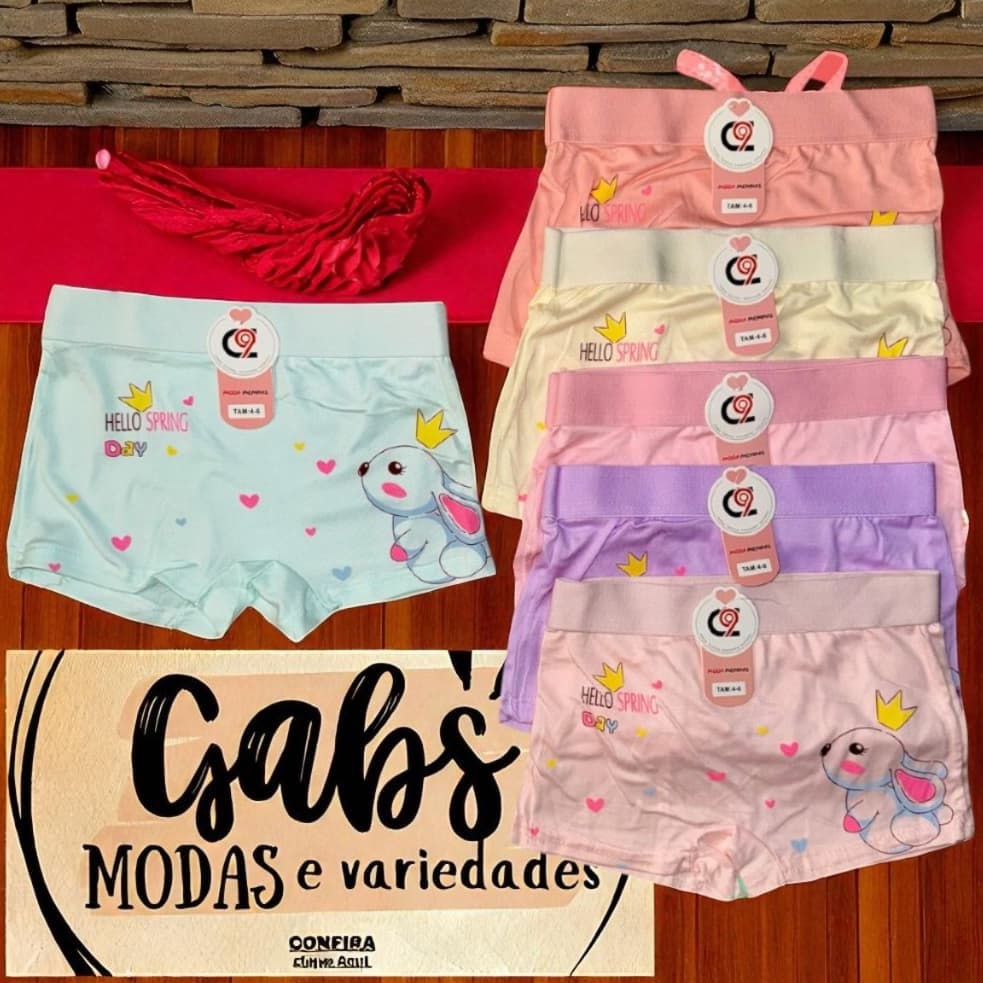Kit com 02/05/10 Calcinha Box Importada Shortinho Infantil Estampado Menina Tam 02 a 10 Anos