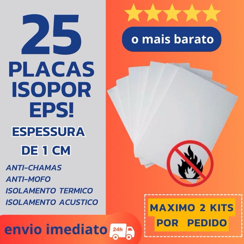 KIT 25 Placas De Isopor EPS  1000x500 -  Espessura 10mm (1Cm) Forro Térmico Acústico e Anti-chamas