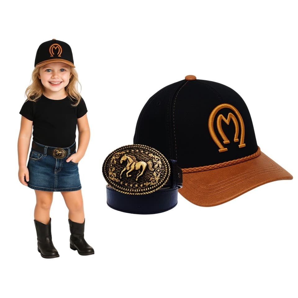 Boné Country Infantil Bebê Menina  + Cinto Fivela Cowgirl Sertanejo Festa Junina