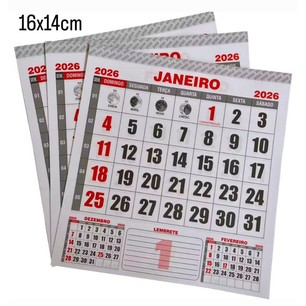 Blocos Calendário 2026 16x14cm Refil– Folhinha Comercial Parede