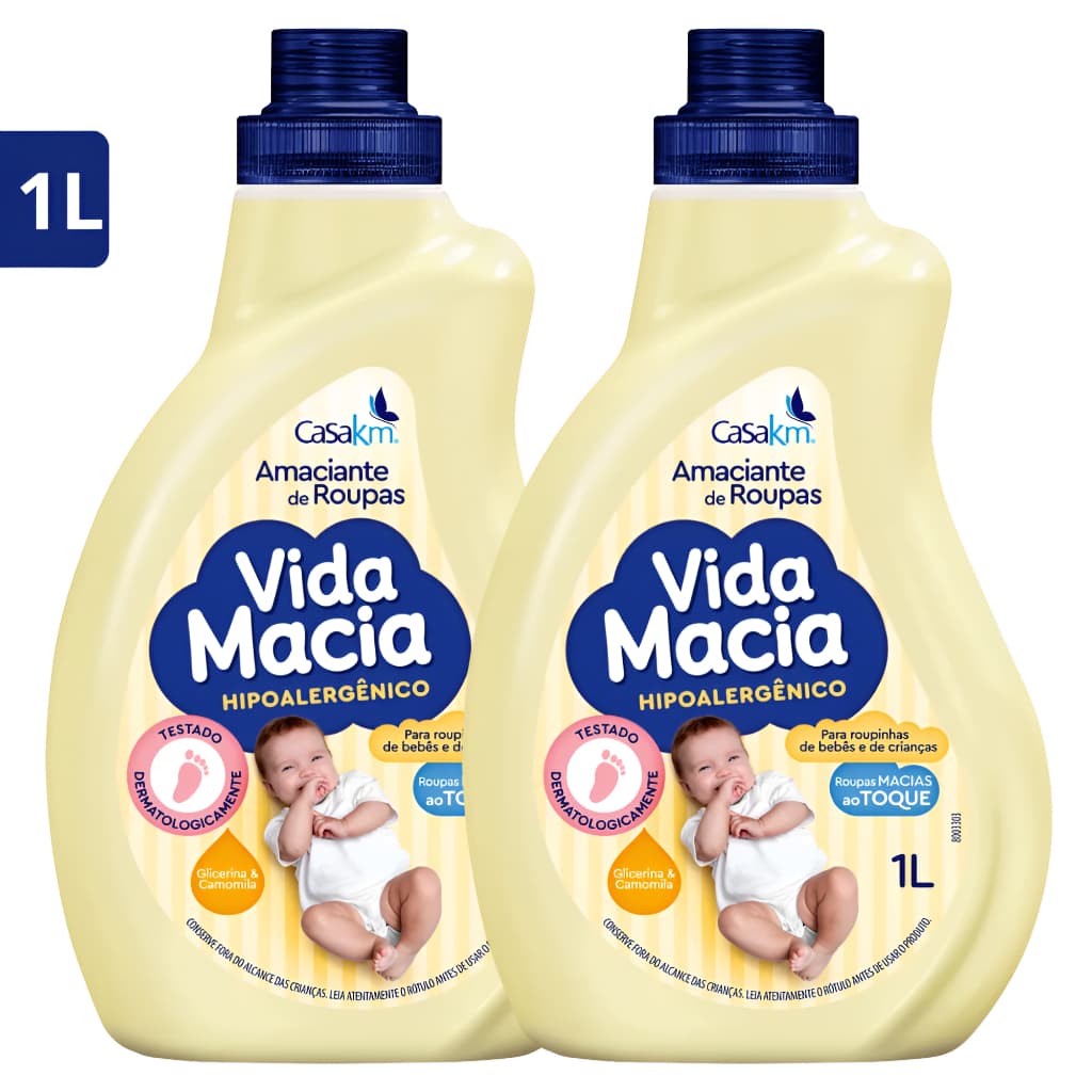 Kit 2 Amaciantes de Roupa Vida Macia Baby Glicerina e Camomila 1L Cada
