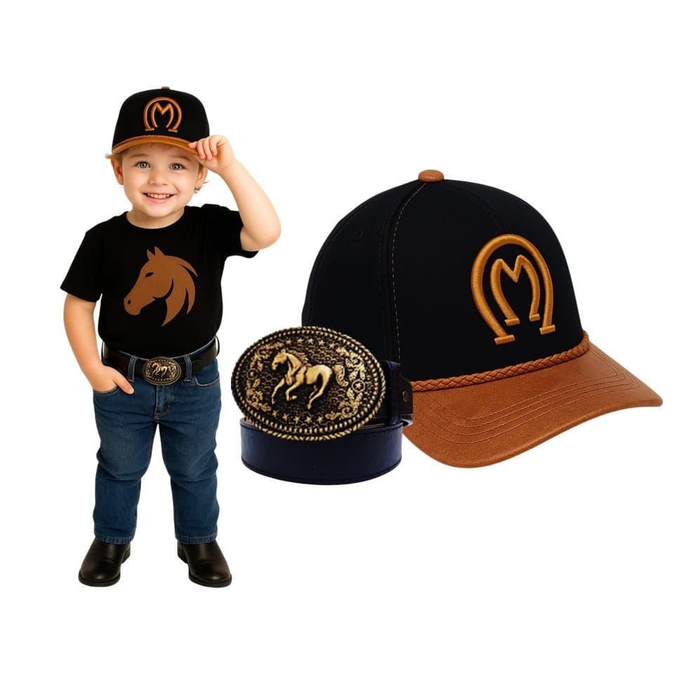 Boné Country + Cinto Fivela Bebê Infantil Menino Cowboy Rodeio Sertanejo Festa Junina