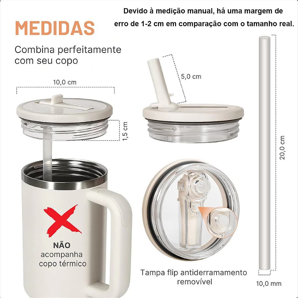 1 Tampa Flip de Reposição Antivazamento e 1 Canudo para Copo Térmico 30Oz 40Oz e 887ML 1200 ML