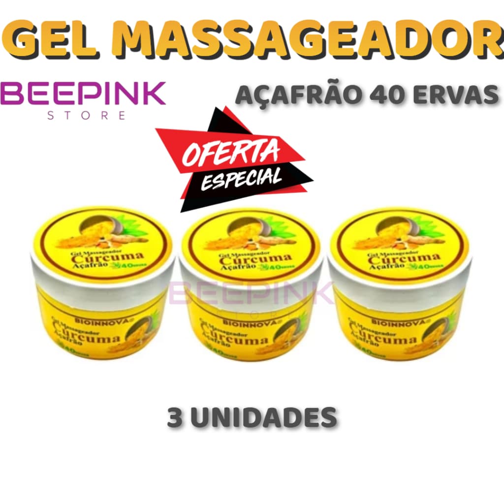 Kit 3 Gel Massageador Cúrcuma Açafrão 40 Ervas 250g - Bioinnova