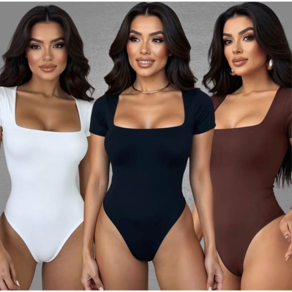 Body Femino Decote Quadrado Suplex Premium Modelador Básico Chic