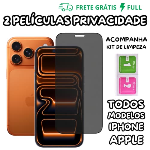 2 PELÍCULAS DE PRIVACIDADE DE VIDRO 3D PARA IPHONE TODOS MODELOS IOS XR 11 12 13 14 15 16 PRO MAX