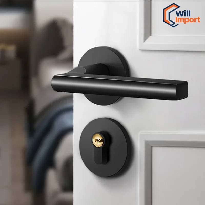 Fechadura universal ajustável preta para quarto, substituição de porta antiga, alça silenciosa, hardware de fechadura