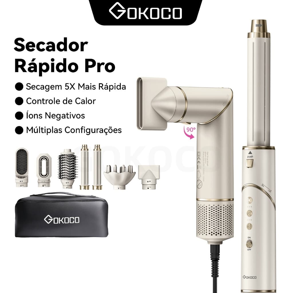 GOKOCO Escova Secadora 7 Em 1 GD032 Conjunto De Secador De Cabelo Multifuncional De Alta Velocidade  Para Alisar Enrolar