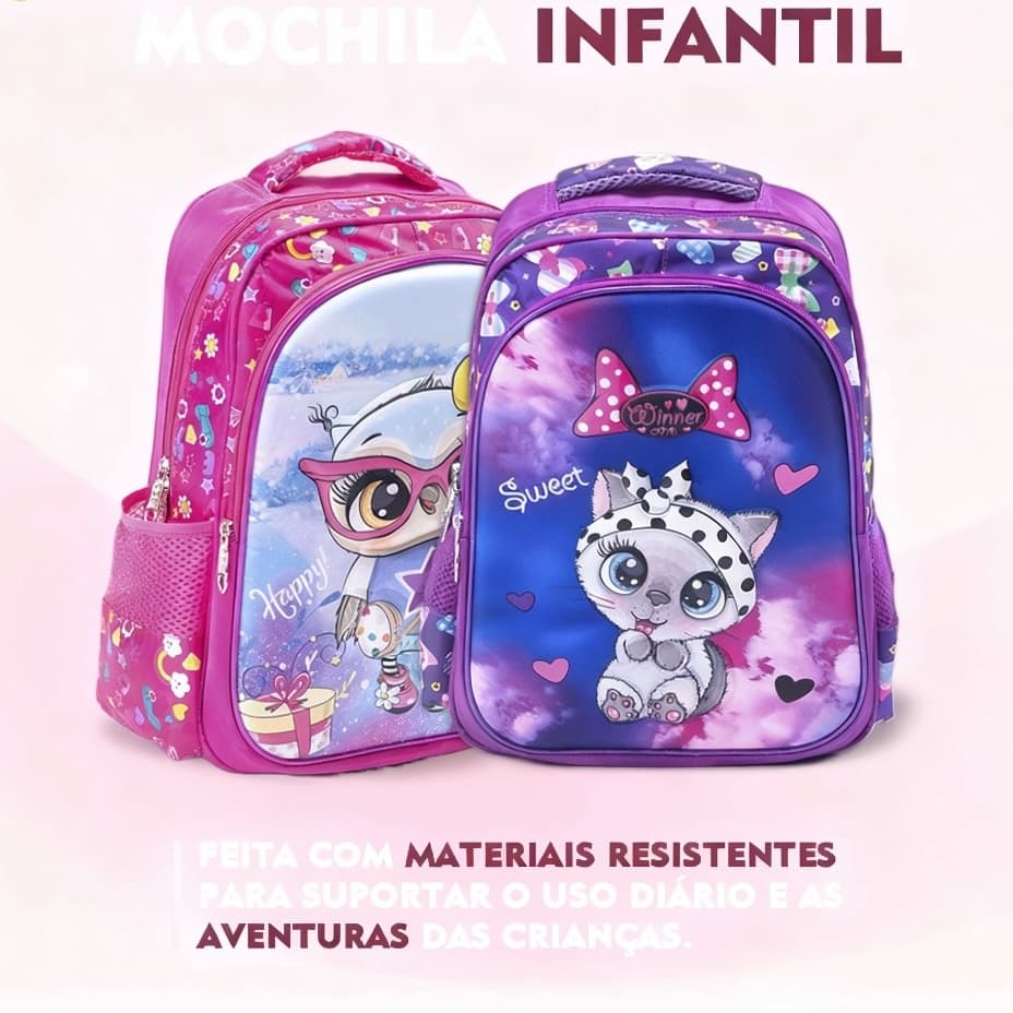 【Alta Qualidade】Mochila Infantil Menina Escolar Animado gato Bolsa MA5919-6DURSO