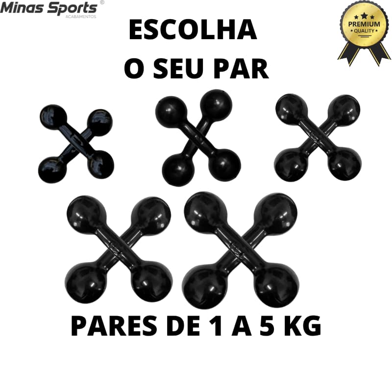 Par Halter Emborrachado - 1 a 5 Kg / Treino em casa Crossfit Musculação Peso de Academia Fortalecimento Muscular C/ 2 Un