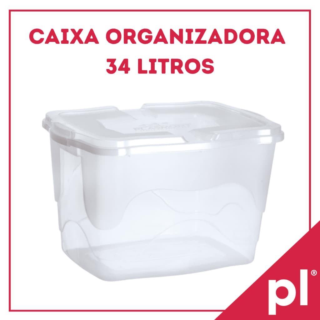 3 Caixas Organizadoras 34 Litros Transparente de Plástico Para Brinquedos Livros Roupas