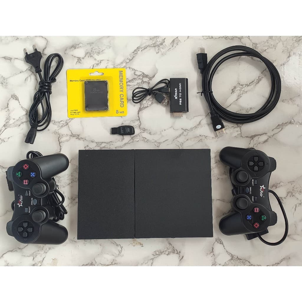 PS2 + 2 CONTROLES + HDMI + JOGOS NA MEMÓRIA OPL 64GB + MEMORY CARD + CAIXA