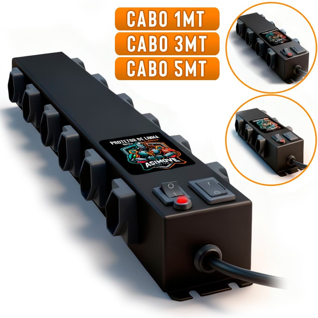 Filtro de Linha Metal ( 12 Tom. | 8 Tom. | 6 Tom. ) 10A - Extensão Cabo 5mt - 3mt - 1mt Profissional [ASIMOVE PREMIUM]