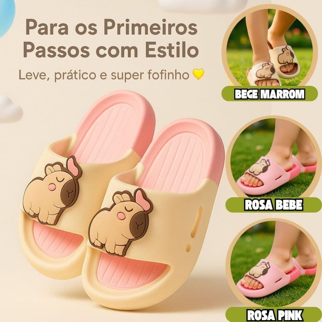 Chinelo Capivara Slide Infantil Menino Menina Nuvem Leve Macio Confortável Envio Imediato