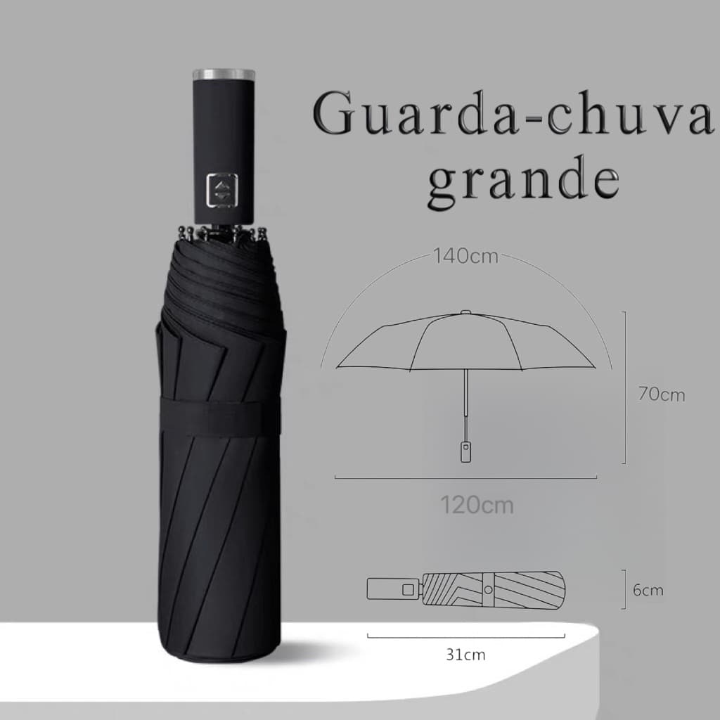 Guarda-Chuva Grande Super Resistente! Dupla Vareta, Abre e Fecha com 1 Botão e Proteção UV