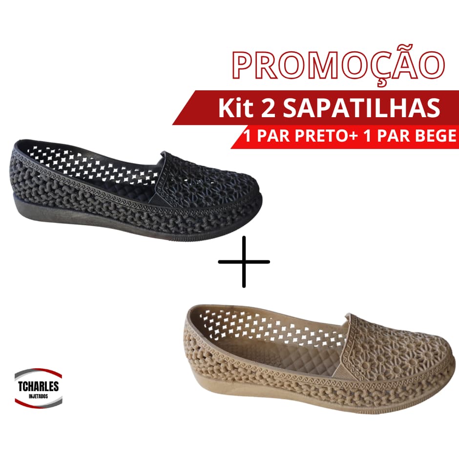 PROMOÇÃO kit 2 Sapatilhas Um par preto + Um Par Bege Super Macias Bico Arrendonda