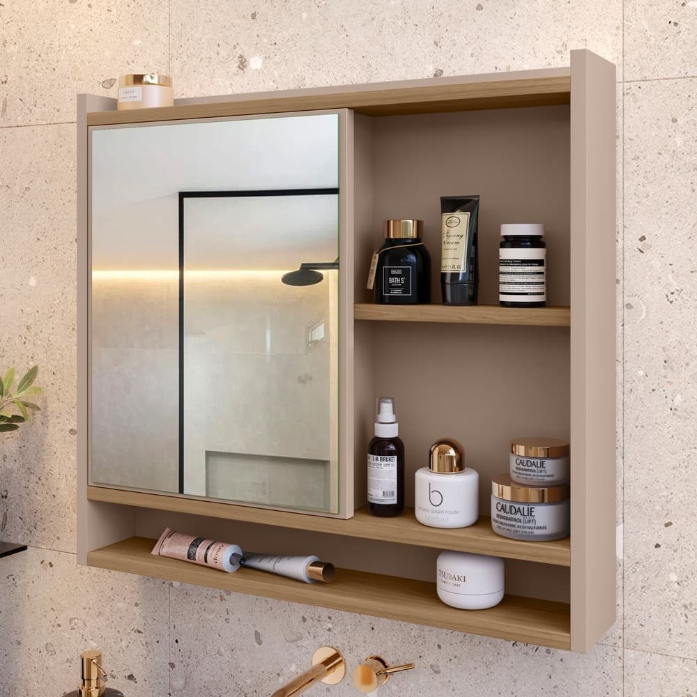 Armário De Banheiro Aéreo Espelheira Aqua 1 Portas e Nicho - Cores