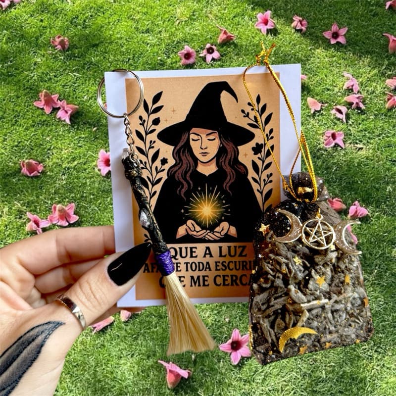 Chaveiro De Vassourinha Proteção Wicca Bruxa Cristal Decoração