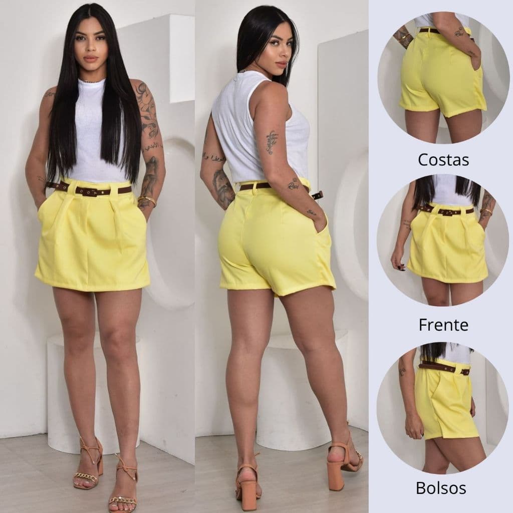 Short Saia Feminina com Pregas na Frente Feito do Tecido Alfaiataria Disponível em Varias Cores e Tamanhos M, G, GG e G1