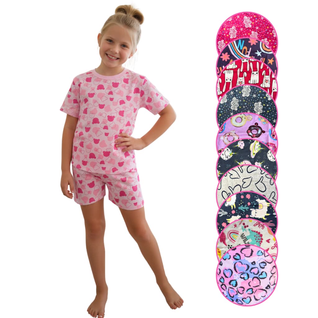 Pijama Infantil Menina a Juvenil de 1-16 anos - Conjunto Camiseta e Bermuda - MM Verão Feminino