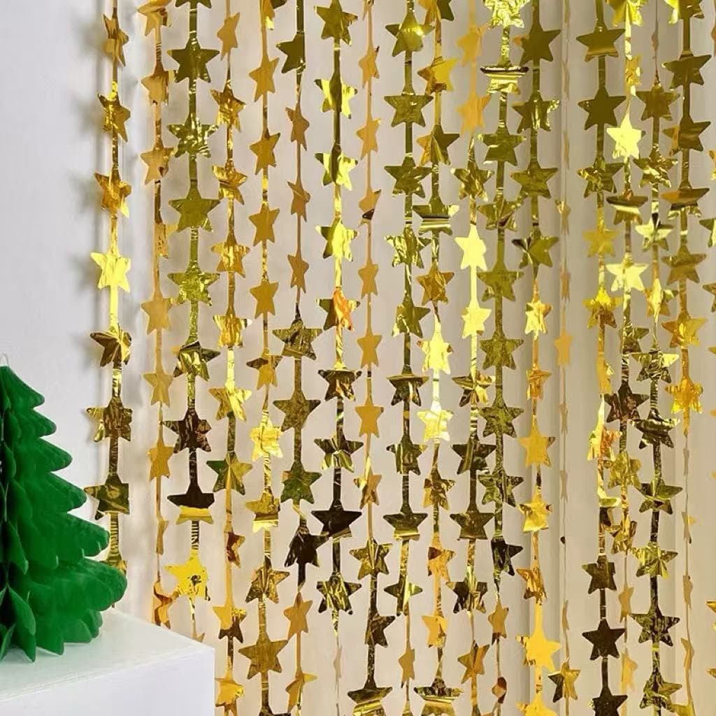 Kit2/ 3/6Cortina Metalizada Estrela e Coração romântica 1mx2m Com Cola Para Decoração Natal /Dia Das Mães E Dia Namorado